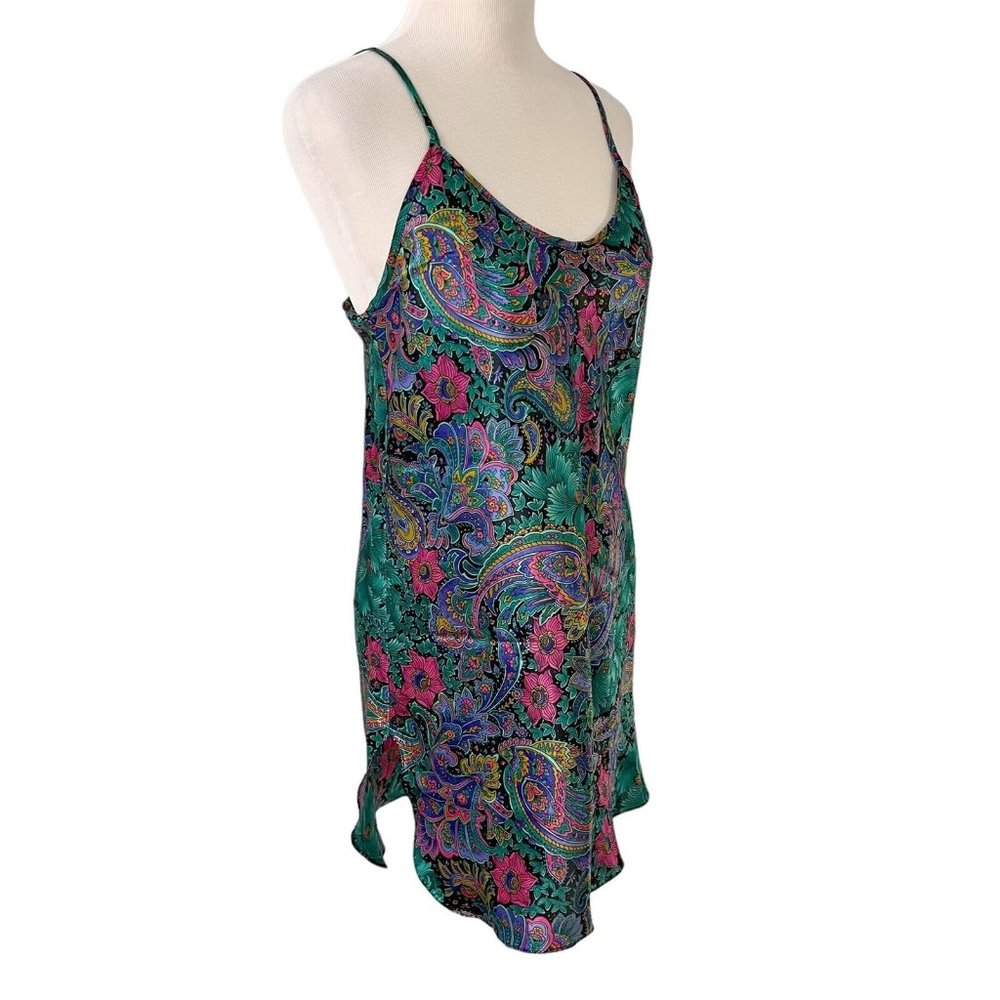 Inner Most Chemise Nightgown Size Medium Vintage 1980s Pink Green Paisley Satin